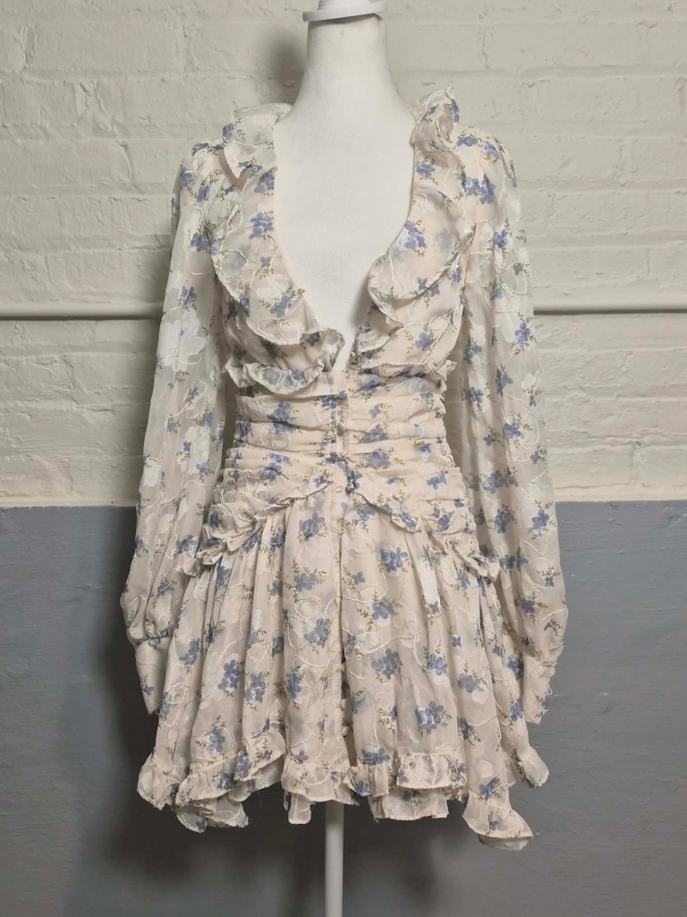 For Love & Lemons NWOT Jayleen Fairycore Dreamy Twee Floral Ruffle Mini Dress S
